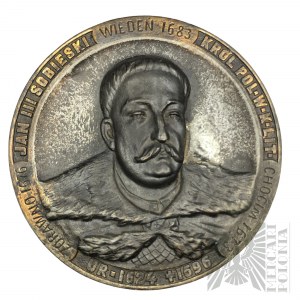 Vers 1883 - Médaillon Relief Jan III Sobieski Roi de Pologne et du Grand Duché de Lituanie - Vienne 1683, Żórawno 1676, Chocim 1673 - Bronze, Design Jan Kryński
