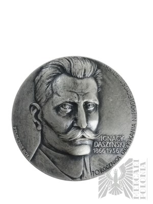 République populaire de Pologne, 1989. - Médaille PTAiN Ignacy Daszyński, 70e anniversaire de la reconquête de l'indépendance 1988 - Dessinée par Bohdan Chmielewski - Argent 925.