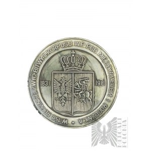 PRL, 1981 r. - Medal 150. Rocznica Bitwy pod Miedzyrzecem Podlaskim 1831-1981, Plan Bitwy wg Encyklopedii Wojskowej z 1936 r. / Ukoronowana Tarcza z Herbem Polski i Litwy - Projekt Mariusz Kulpa (?)