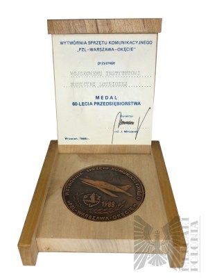 People's Republic of Poland, 1988. - Enterprise 60th Anniversary Medal For Military Institute of Aerospace Medicine 1928-1988 - State Aviation Works WP-1 / PZL-Warszawa-Okcie Communication Equipment Factory - Wooden Box with Imprint