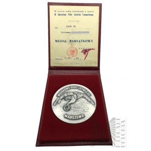 PRL - Mennica Warszawska, Medal Pamiątkowy Wojskowy Port Lotniczy Warszawa, Za Zasługi w Rozwoju 36. Specjalnego Pułku Lotnictwa Transportowego - Projekt Józef Misztela - Pudełko z Nadaniem