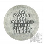 PRL, po 1986 r. - Medal Za Zasługi Dla Polskiego Ruchu Olimpijskiego, Srebrny - Oryginalne Pudełko Wraz z Nadaniem