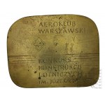 PRL, 1987. - Médaille Plaque Prix de l'Aéroclub de Varsovie, Concours de construction aérienne Józef Menet / Józef Menet 1929-1987 - Dessin de Wiktoria Czechowska-Antoniewska.