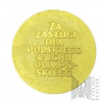 PRL, po 1986 r. - Medal Za Zasługi Dla Polskiego Ruchu Olimpijskiego, Złoty - Oryginalne Pudełko Wraz z Nadaniem