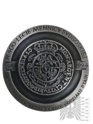 Pologne, Varsovie, 1994. - Médaille de la Monnaie de Varsovie, 400e anniversaire de la Monnaie de Bydgoszcz 1594-1994, Jan Kazimierz - Dessin de Stanisława Wątróbska.