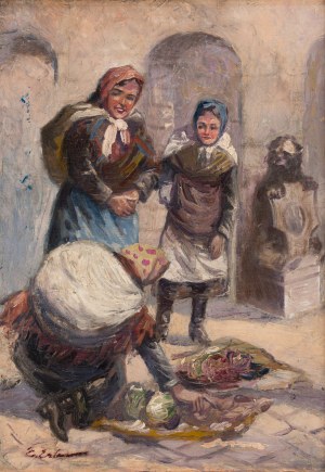 Erno Erb (1878 Lwów (?) - 1943 Lwów), shopper di Lviv davanti al municipio