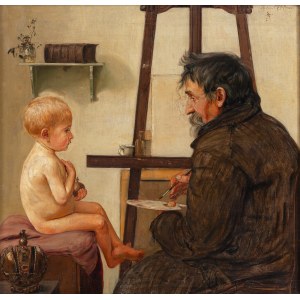 Wlastimil Hofman (1881 Prague - 1970 Szklarska Poręba), Petit modèle dans un atelier, 1918