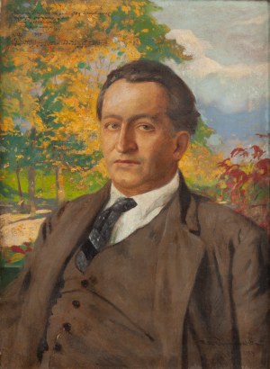 Feliks Michał Wygrzywalski (1875 Przemyśl - 1944 Rzeszów), Portret mężczyzny na tle jesiennego pejzażu, 1929