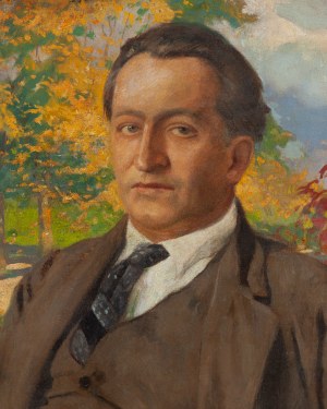Feliks Michał Wygrzywalski (1875 Przemyśl - 1944 Rzeszów), Portrait d'un homme dans un paysage d'automne, 1929