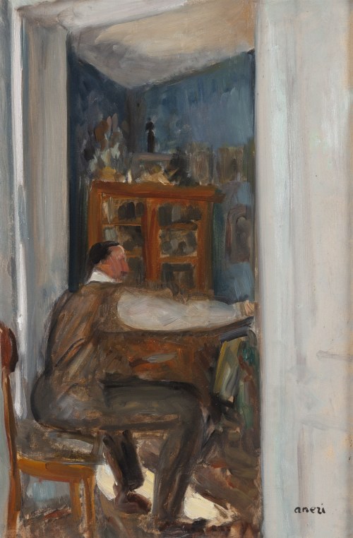 Irena Weissowa (Aneri) (1888 Łódź - 1981 Kraków), Wojciech Weiss malujący w salonie, ok. 1920