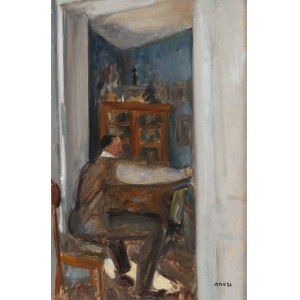 Irena Weissowa (Aneri) (1888 Łódź - 1981 Cracovia), quadro di Wojciech Weiss in un salone, 1920 ca.