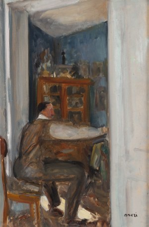Irena Weissová (Aneri) (1888 Lodž - 1981 Krakov), Wojciech Weiss maľuje v salóne, asi 1920