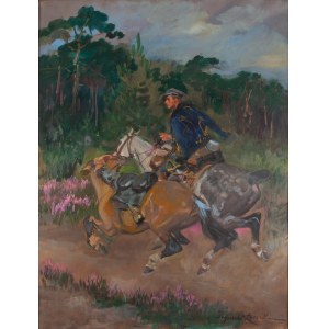 Wojciech Kossak (1856 Paris - 1942 Cracovie), Lancier à cheval avec un lâcheur, 1941