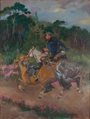 Wojciech Kossak (1856 Paris - 1942 Cracovie), Lancier à cheval avec un lâcheur, 1941
