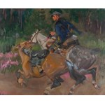 Wojciech Kossak (1856 Parigi - 1942 Cracovia), Lanciere a cavallo con allentatore, 1941