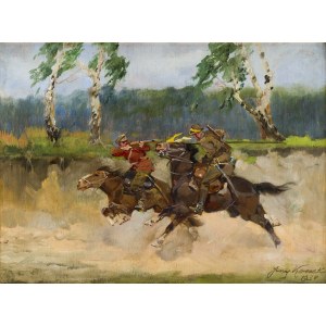 Jerzy Kossak (1886 Cracovia - 1955 Cracovia), Duello tra un lanciere e un soldato di cavalleria, 1934