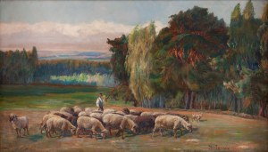 Kazimierz Lasocki (1871 Gąbin - 1952 Varšava), Pastier so stádom oviec, 1937
