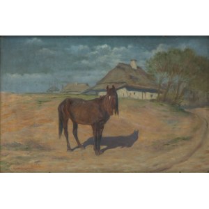 Jozef Ryszkiewicz (1856 Warsaw - 1925 Warsaw), Horse against the background of the countryside
