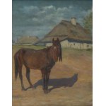 Józef Ryszkiewicz (1856 Varsavia - 1925 Varsavia), Cavallo sullo sfondo di un villaggio