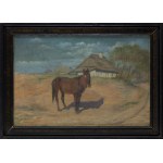 Józef Ryszkiewicz (1856 Varsavia - 1925 Varsavia), Cavallo sullo sfondo di un villaggio