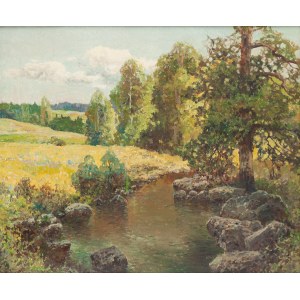 Wiktor Korecki (1890 Kamieniec Podolski - 1980 Milanówek presso Varsavia), Paesaggio con ruscello