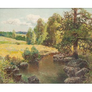 Wiktor Korecki (1890 Kamieniec Podolski - 1980 Milanówek près de Varsovie), Paysage avec un ruisseau
