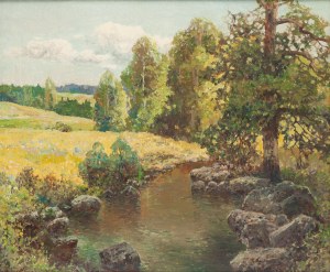 Wiktor Korecki (1890 Kamieniec Podolski - 1980 Milanówek near Warsaw), Landscape with a stream