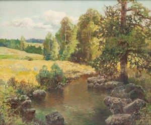 Wiktor Korecki (1890 Kamieniec Podolski - 1980 Milanówek k. Warszawy), Krajobraz ze strumieniem