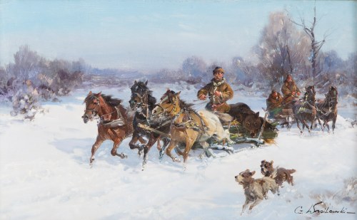 Czesław Wasilewski (1875 Warszawa - 1947 Łódź), Zimowe polowanie na niedźwiedzie