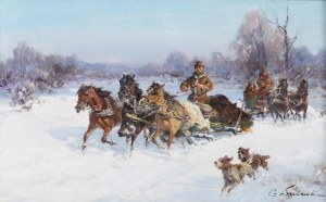 Czeslaw Wasilewski (1875 Warsaw - 1947 Lodz), Winter bear hunting