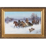 Czesław Wasilewski (1875 Varsovie - 1947 Łódź), Chasse à l'ours en hiver