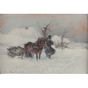 Czesław Wasilewski (1875 Varsavia - 1947 Łódź), Paesaggio invernale con slitta