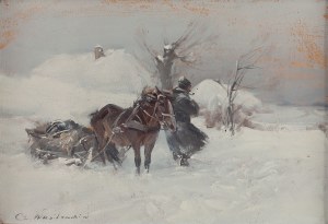 Czesław Wasilewski (1875 Varsovie - 1947 Łódź), Paysage d'hiver avec luge