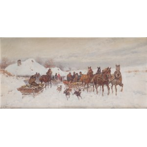 Adam Setkowicz (1879 Kraków - 1945 Kraków), Winterschlitten mit Hunden.