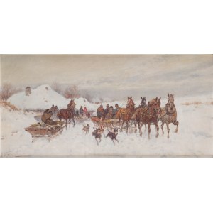 Adam Setkowicz (1879 Cracovie - 1945 Cracovie), Traîneau d'hiver avec chiens.