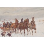 Adam Setkowicz (1879 Krakow - 1945 Krakow), Winter sled with dogs.