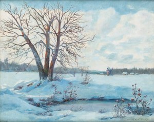 Leszek Stanko (1925 Sosnowiec - 2011 Katowice), Winter Landscape with Windmill