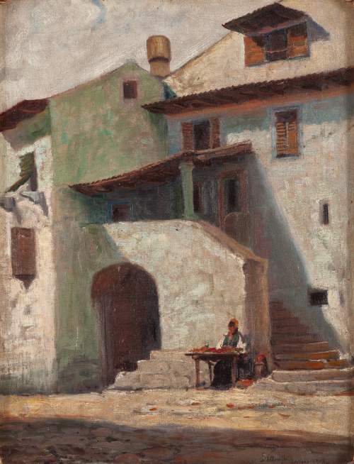 Roman Bratkowski (1869 Lwów - 1954 Wieliczka), Uliczka w Lowranie, 1908