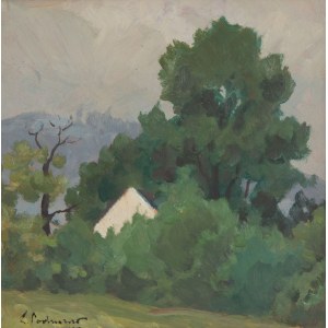 Zenobiusz Poduszko (1887 Oczerentino na Ukrajine - 1963 Lodž), Krajina s bielym domom, 1950