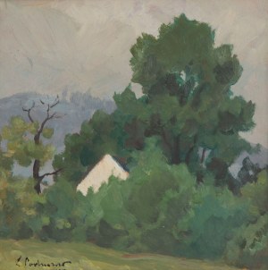 Zenobiusz Poduszko (1887 Oczerentino en Ukraine - 1963 Lodz), Paysage avec maison blanche, 1950