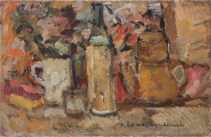 Eustachy Wasilkowski (1904 Rohatyn - 1977 Poznań), Still life with bottle and kettle