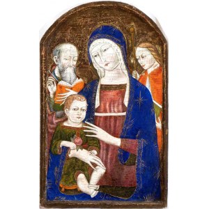 Matteo di Giovanni (seguace di) (Sansepolcro 1430-Siena 1495), Madona s dítětem a dvěma světci