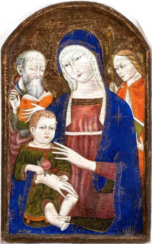 Matteo di Giovanni (seguace di) (Sansepolcro 1430-Siena 1495), Madonna z Dzieciątkiem i dwoma świętymi