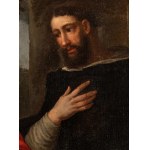 Artista veneto, XVII secolo, Sacra Famiglia con Sant'Antonio Abate e San Domenico