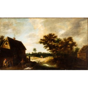 David Teniers Il Giovane (ambito di) (Anversa 1610-Bruxelles 1690), Paysage avec maisons et paysans