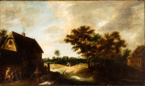David Teniers Il Giovane (ambito di) (Anversa 1610-Bruxelles 1690), Landscape with houses and peasants