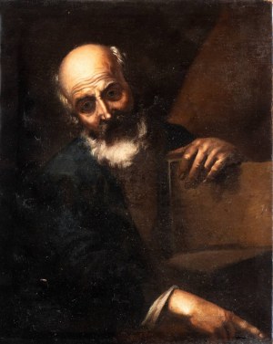 Gregorio Preti (attribuito a) (Taverna 1603-Roma 1672), brodaty mężczyzna z książką (filozof?)