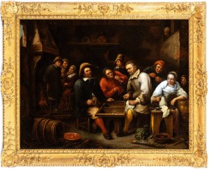 Gillis van Tilborgh (attribuito a) (Bruxelles 1625-Bruxelles 1678), Interno di taverna con giocatore di backgammon
