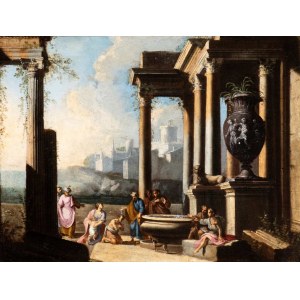 Alberto Carlieri (attribuito a) (Roma 1672-Roma dopo il 1720), Architektoniczne capriccio ze sceną chrztu