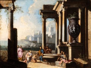 Alberto Carlieri (attribuito a) (Roma 1672-Roma dopo il 1720), Architectural capriccio with baptism scene